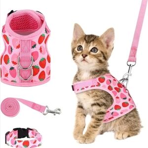 Strawberry Pink Cat Harness and Leash Set